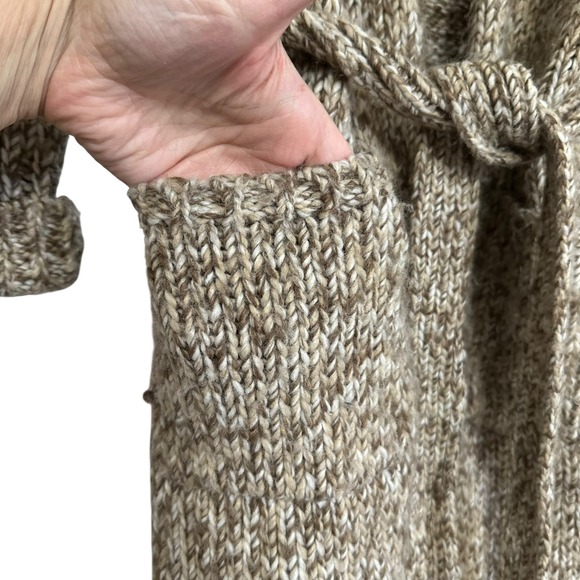 Talbots Wool Blend Cardigan LP Petites Beige Brown Knit Belted Open Front Casual - Picture 3 of 6